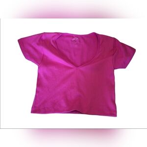 ♥️Ribbed Hot Pink V-Neck Crop Top Size L